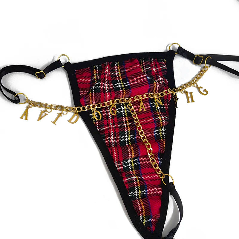 ODM/OEM Ladies Panties Fashion Individuality Underwear Custom Metal Letter G-string Thong With Chain for Women