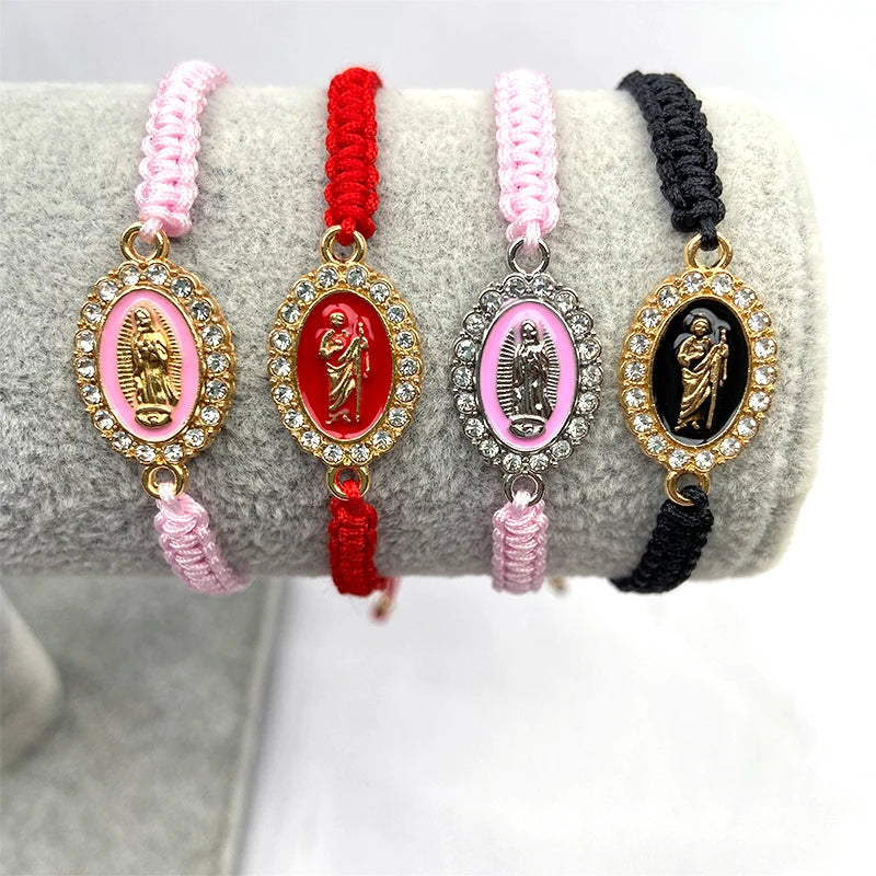 Gold Plated Colorful Crystal Handmade  Bracelets Catholicism Women Girls Jewelry Gift Adjustable Virgin Mary Bracelet
