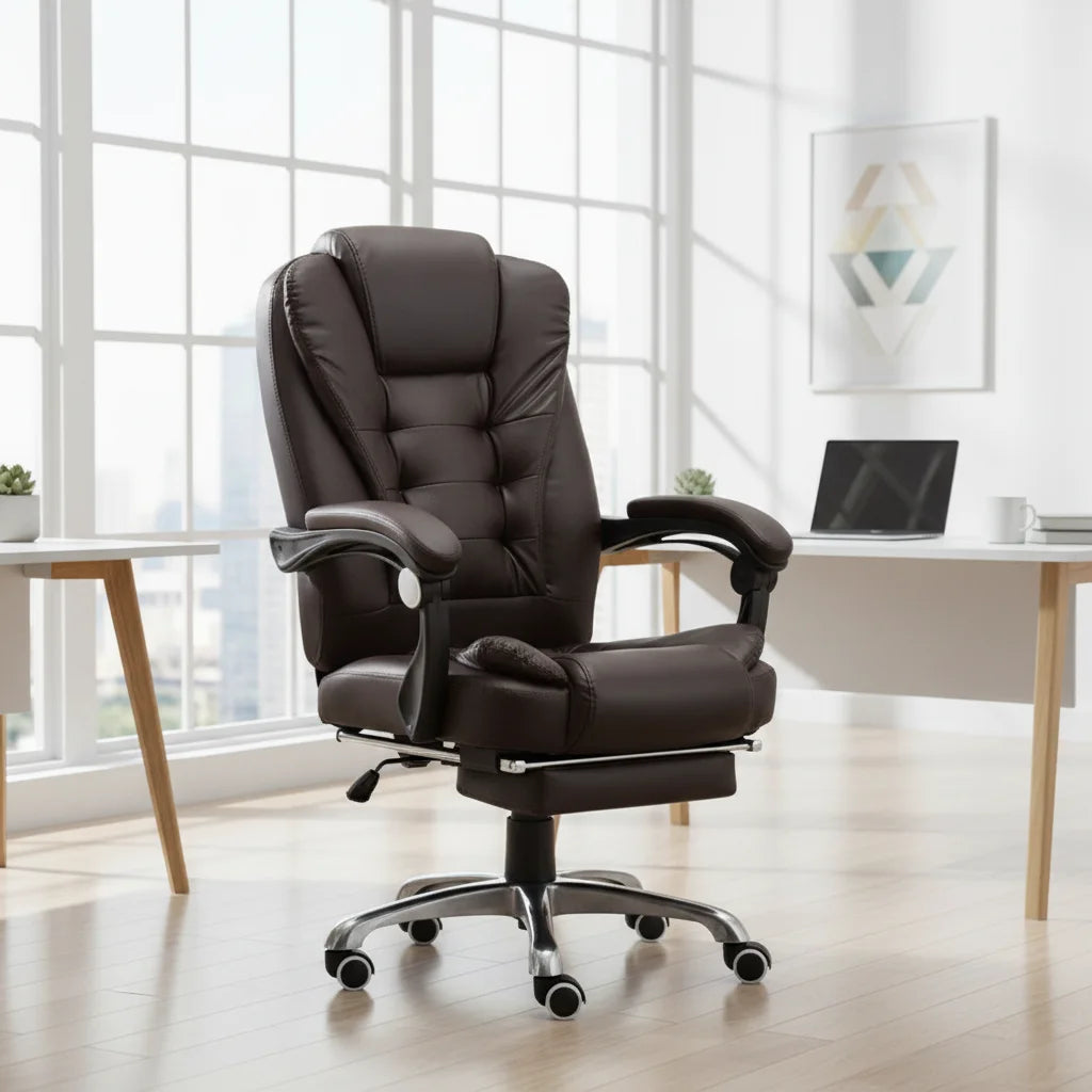 Luxury Brown Big Boss Executive Lift Chair Modern Style Swivel Ergonomic Office Chair with Synthetic Leather for Home Office