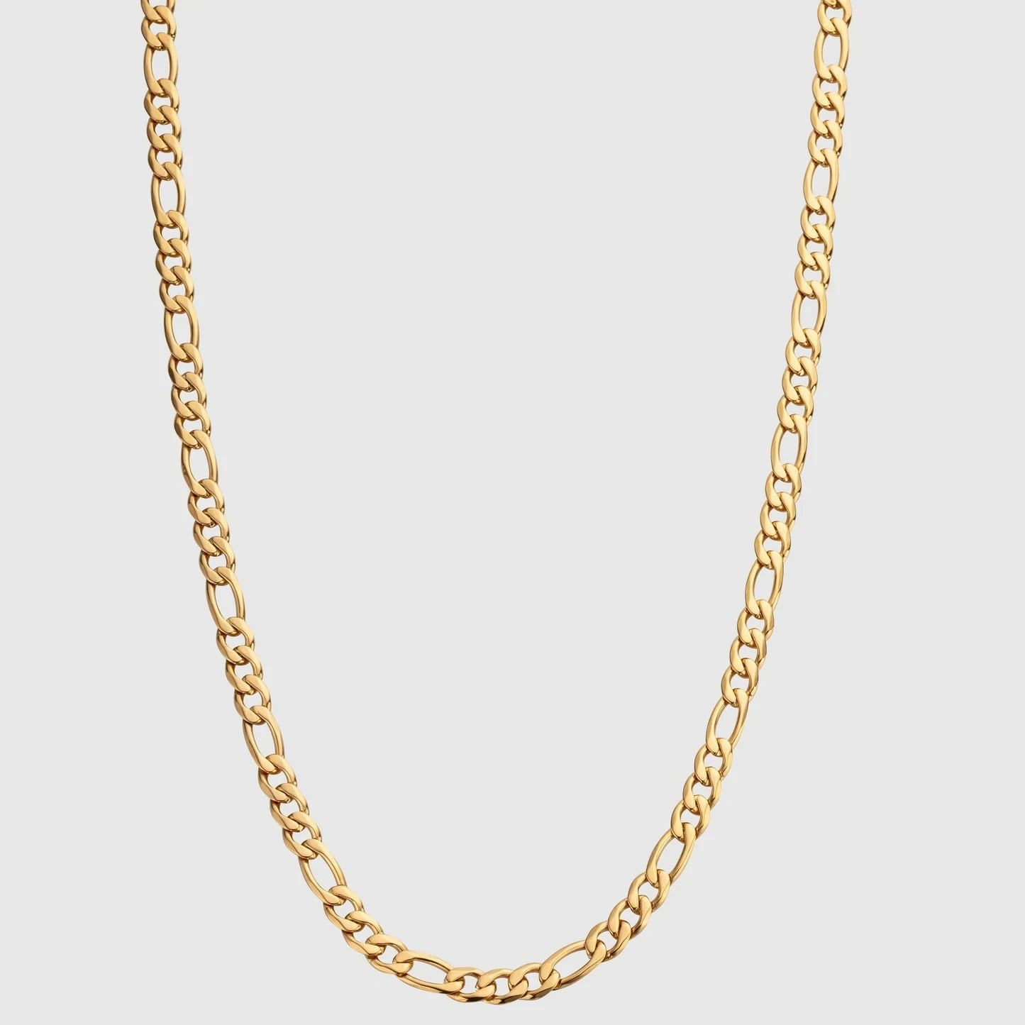 Unisex 18K Real Gold Plated Figaro Link Necklace Fashionable Religious Geometric Stainless Steel Charm Beads Men Women