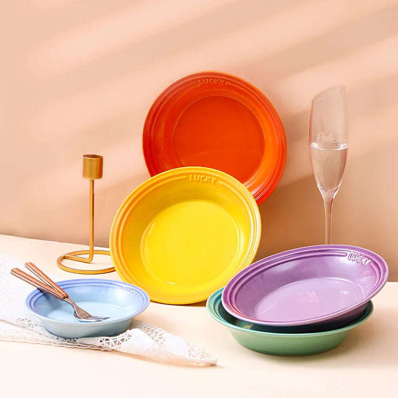 Wholesale Nordic Style Candy Color Ceramic Plate Creative Relief Fruit Pasta Plate