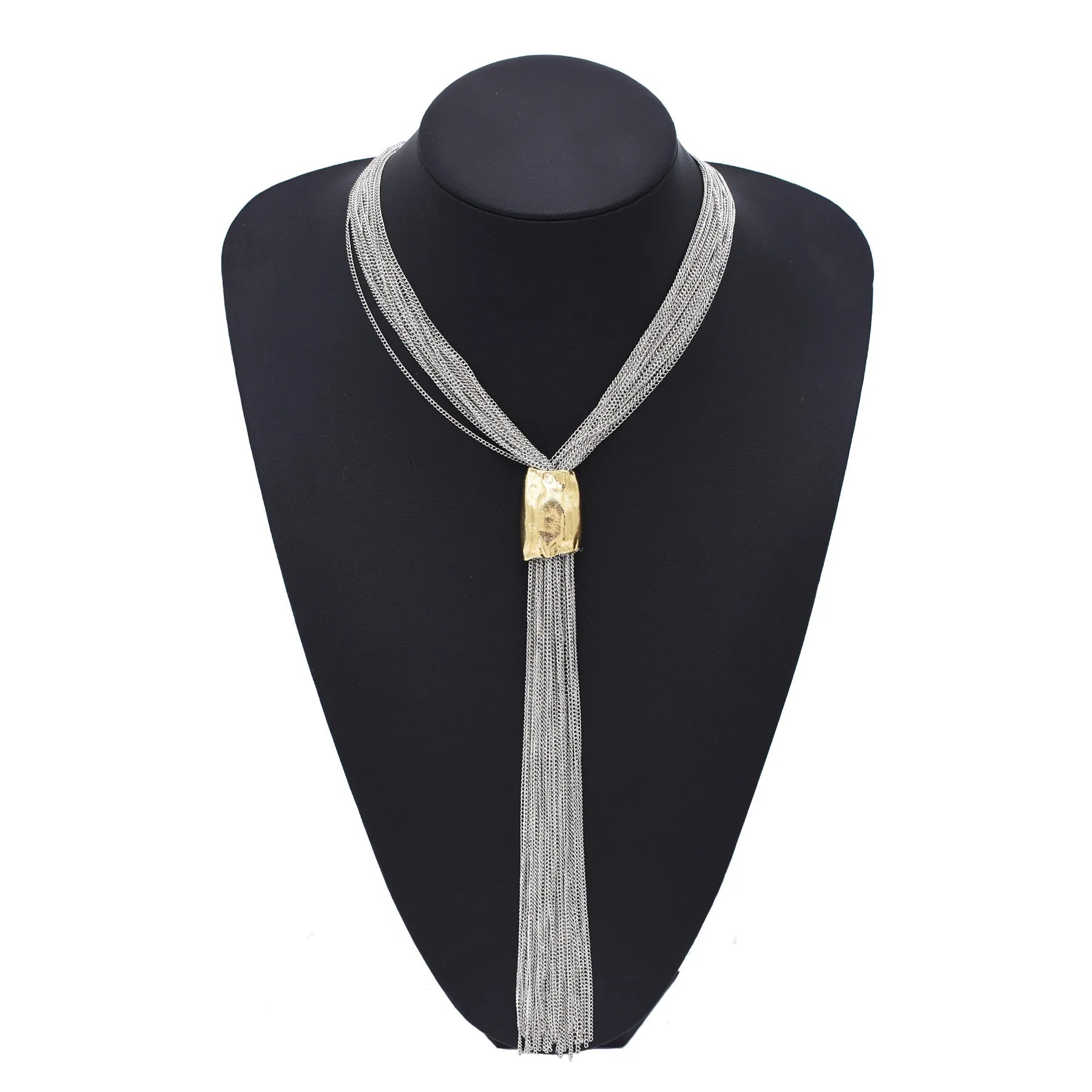Fashionable Gold Plated Multi-Layer Tassel Chains Necklace Y-Long Trendy Tassels Made of Zinc Alloy Link Chain for Women
