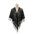Hot Selling Lace Hollowed Out Solid Color Jacquard Triangular Scarf Shawl With Tassel for Women