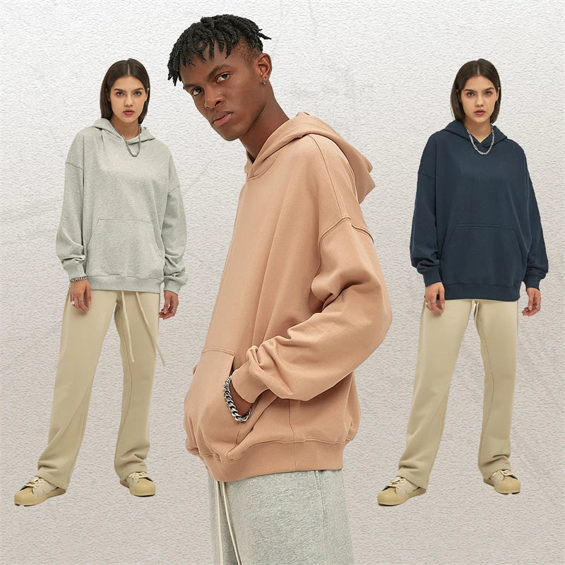 Wholesale 100% Cotton 400GSM Heavyweight Men's Plain Blank Hoodies Oversized Puff 3D French Terry Pullover 2XL Hooded