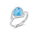 YBO Fashion 925 Sterling Silver LOVE YOU Engraved Heart Stone Ring Natural Topaz Adjustable Engagement Rings for Wedding Party