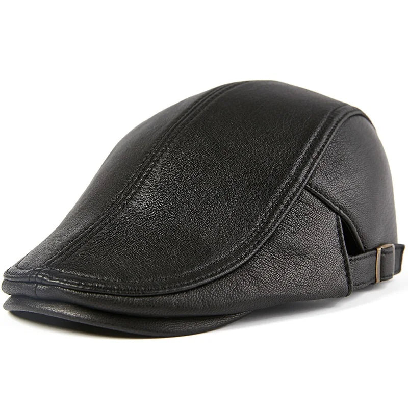 R048 Male Genuine Leather Berets Cap Middle Aged Outdoor Hats Youth Men Sheepskin Beret Hat Leather Beret Hat