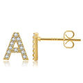 European American Personality Retro Initial Stud Earrings Gold Plated Zircon 26 Letters Earrings for Women