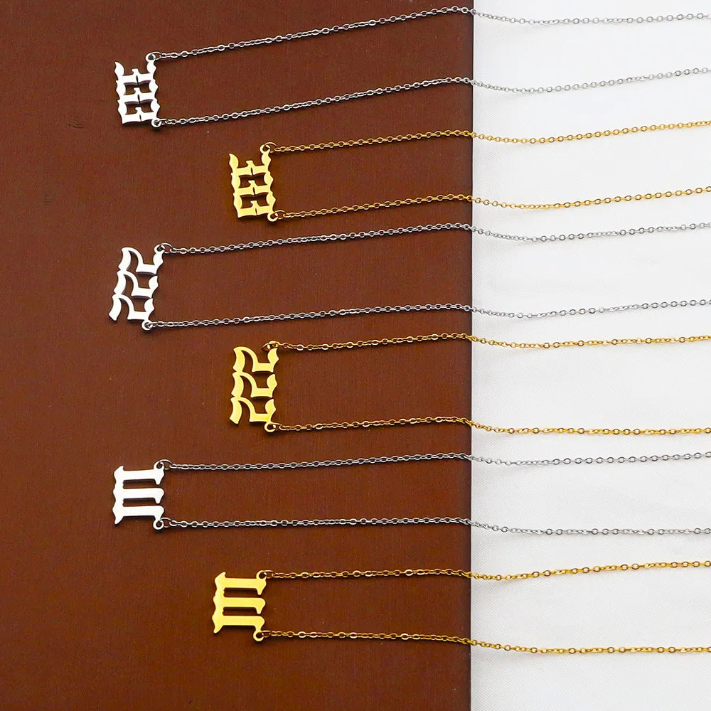 Wholesale 111-999 Couple Titanium Steel Arabic Letter Necklace Lock Bone Chain Stainless Steel Digital Number Necklace