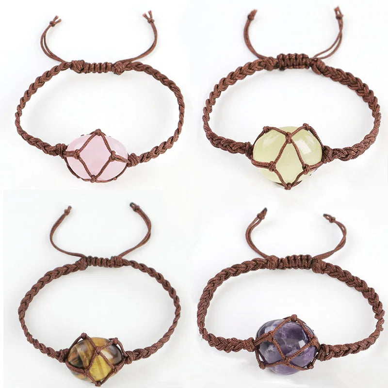 New Gemstone Jewelry Crystal Irregularity Raw Stone Natural Stone tiger Eye Lapis Lazuli Adjustable Woven Net Bracelet