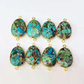 Wholesale Natural Smooth Charm Gemstone Faceted Turquoise Free Shape Gold Double Bail Bezel Connector