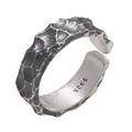 Real 925 Sterling Silver Mens Rings Open Type Hammer Pattern Retro Punk Jewelry