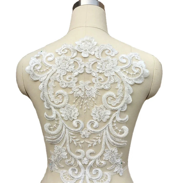 Graceful Design Flower Mesh Embroidered Bridal Lace Beaded Trim Lace With Sequins for Wedding Bridal Dress