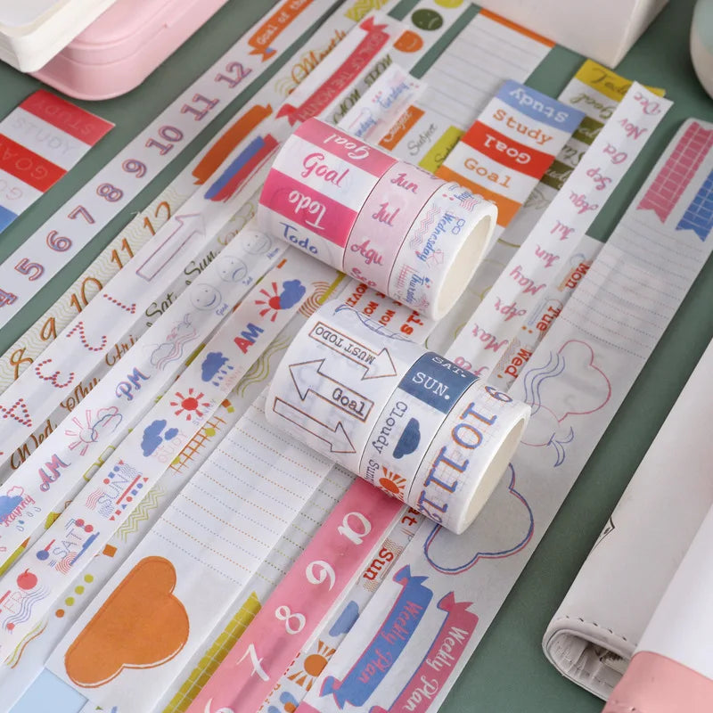 Creative Timeline and Paper Tape Release Washi Tape Set DIY Hand Account Decoration Stickers 6 Rolls