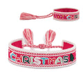 Merry CHRISTMAS Embroidery Bracelet Snow Santa Hat Boots Sleigh Christmas Tree Bracelet Sequins Tassel Braided Rope Wristband