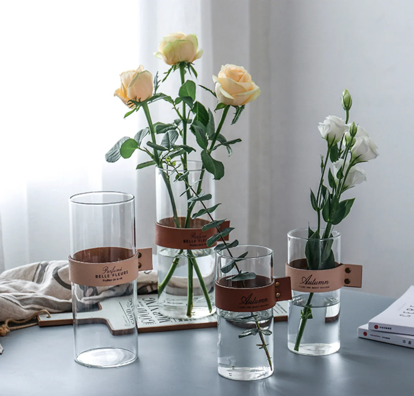 Creative Modern Nordic Minimalist Transparent Glass Tabletop Vase for Home Dried Flower & Hydroponic Plant Use-