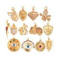 Lion Head Squirrel Pine Cone Evil Eye Cubic Zirconia CZ Paved Charm Pendant18K Real Gold Plated ColourCraft Jewelry Supply S29
