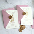 Custom Gold Foil Thick Cotton Paper Save the Date Wedding Invites With Pink Velvet Envelope Wax Seal Multiple Colors