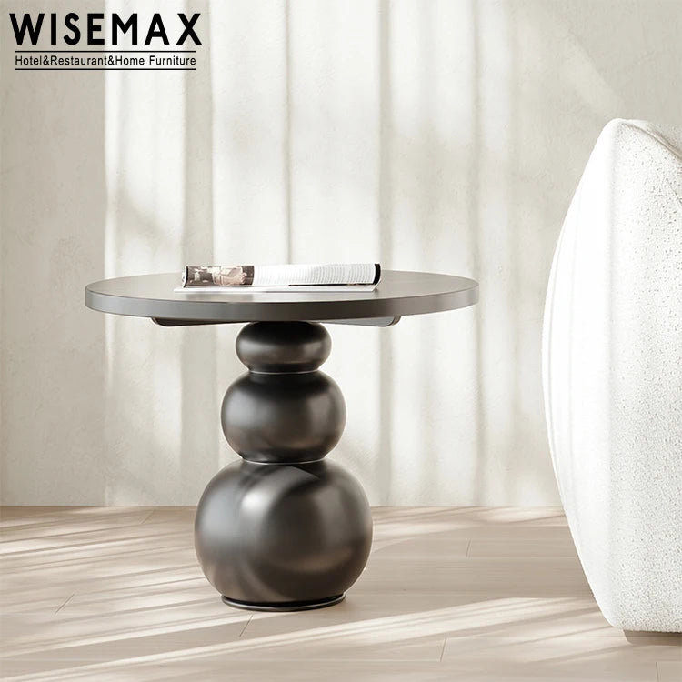 WISEMAX FURNITURE Italian Living Room Furniture Round Wooden Tea Table Black Solid Wood Frame Indoor Coffee Table