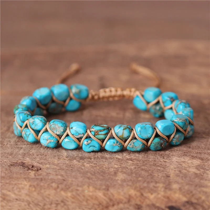 Boho Irregular Shape Imperial Jasper Beads Braided Macrame Bracelet Adjustable Gypsy Gemstones Bracelets Women Jewelry Wholesale