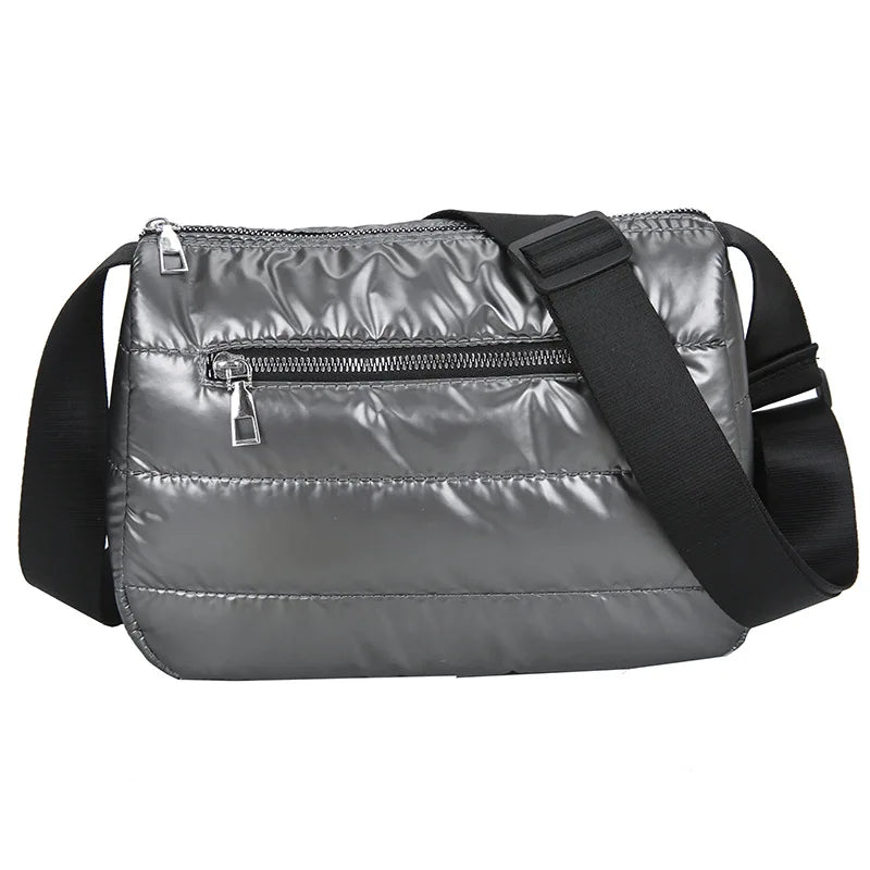 Women Customized Soft Cotton Nylon Padded Crossbody Bags With Shoulder Straps Lightweight Down Cotton Padded Puffy Shoulder Bag