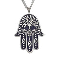 Vintage Hamesh Hand Pendant Necklace EvilEye Stainless Steel Engraved Charm Amulet Necklace Amulet Jewish Jewelry for Women Men