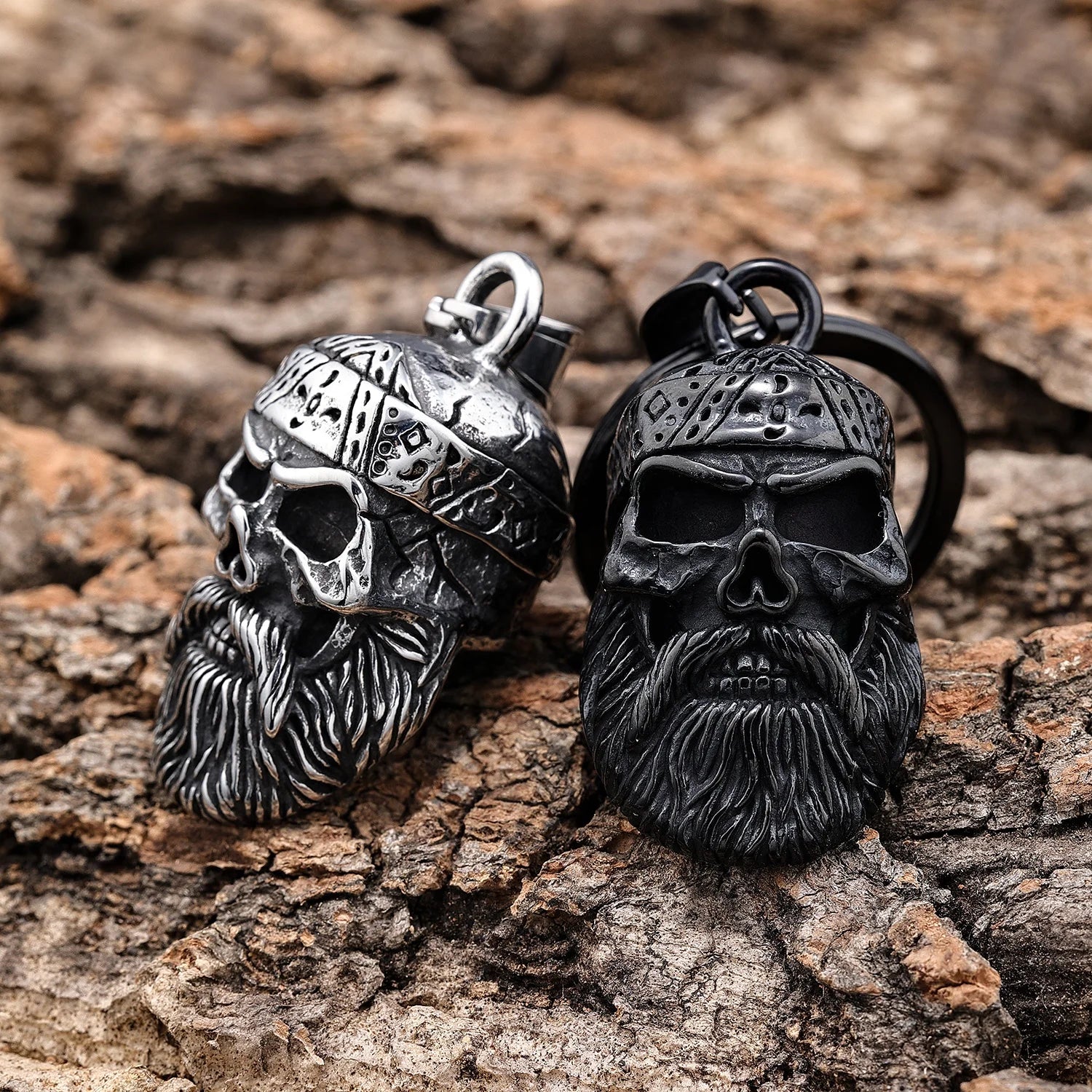 Vintage Beard Skull Motorcycle Bells Stainless Steel Good Luck Biker Bells Motorcycle Accessories Protect the Rider