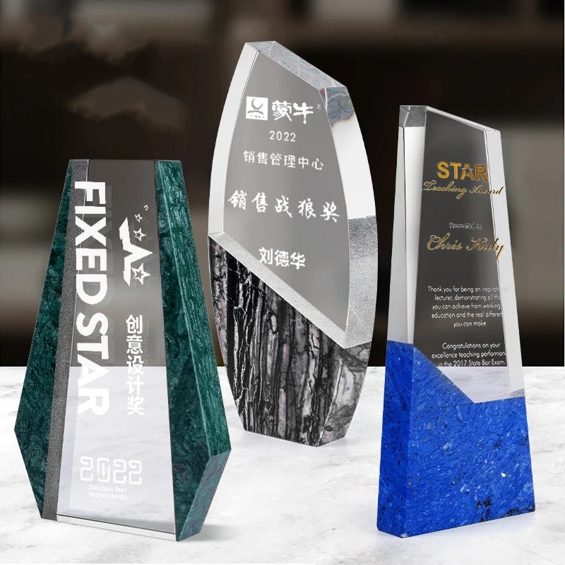 ADL Marble Stone Customized Engraved Rectangle Trophy Award Championship Volleyball Personalized Tournament Trophies Crystal