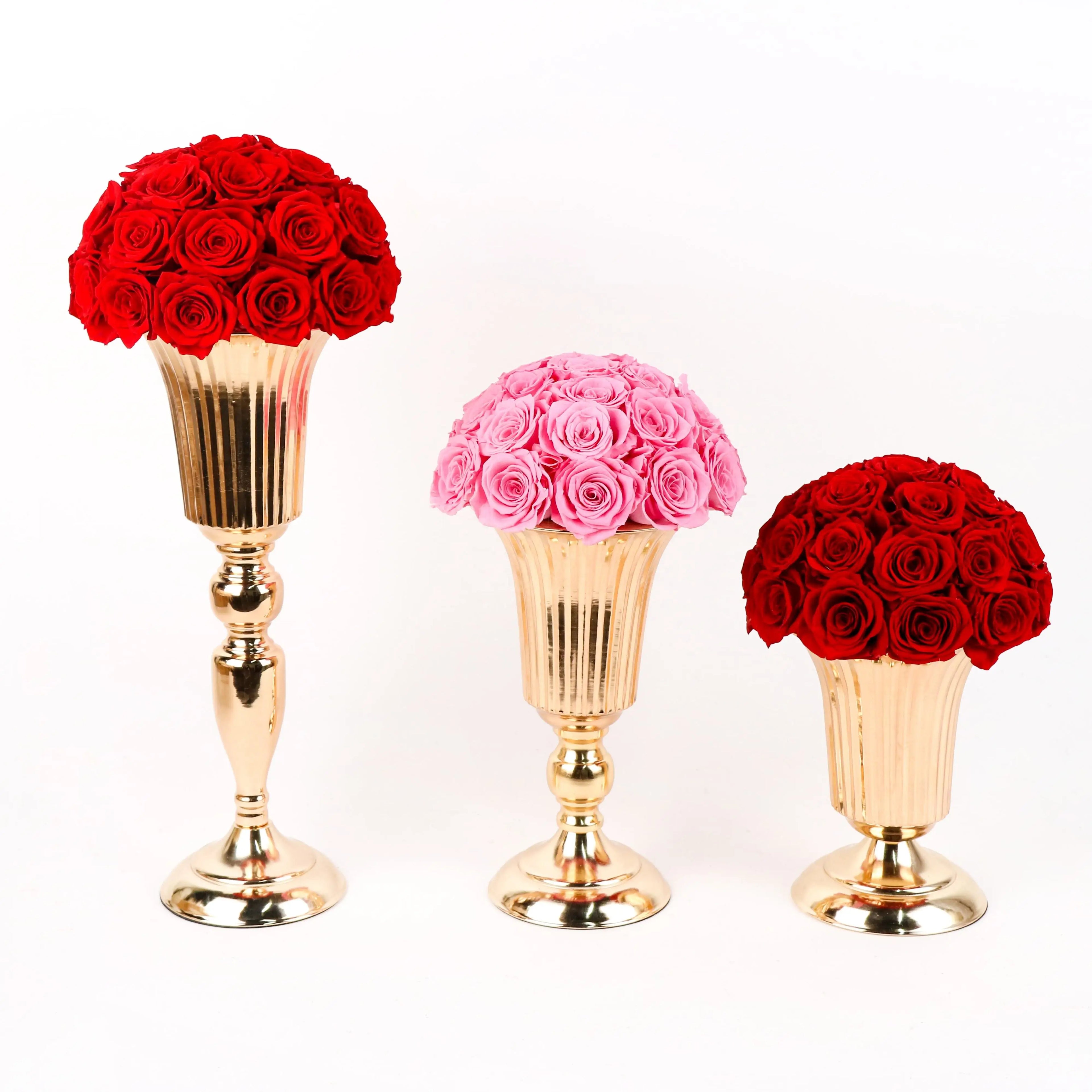 Wholesale Preserved Golden Rose Flower Vase Home Decor Forever Rose Decorations for Home