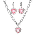 New Pink Heart Zircon Necklace for Women Girls Fashion Jewelry Pendant Necklace Aesthetic Long Chain Crystal Necklaces
