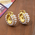 EP1040 Thick 18k Gold Plated Triple Faux Pearl Beaded Hoops Hoop Earrings for Women Ladies
