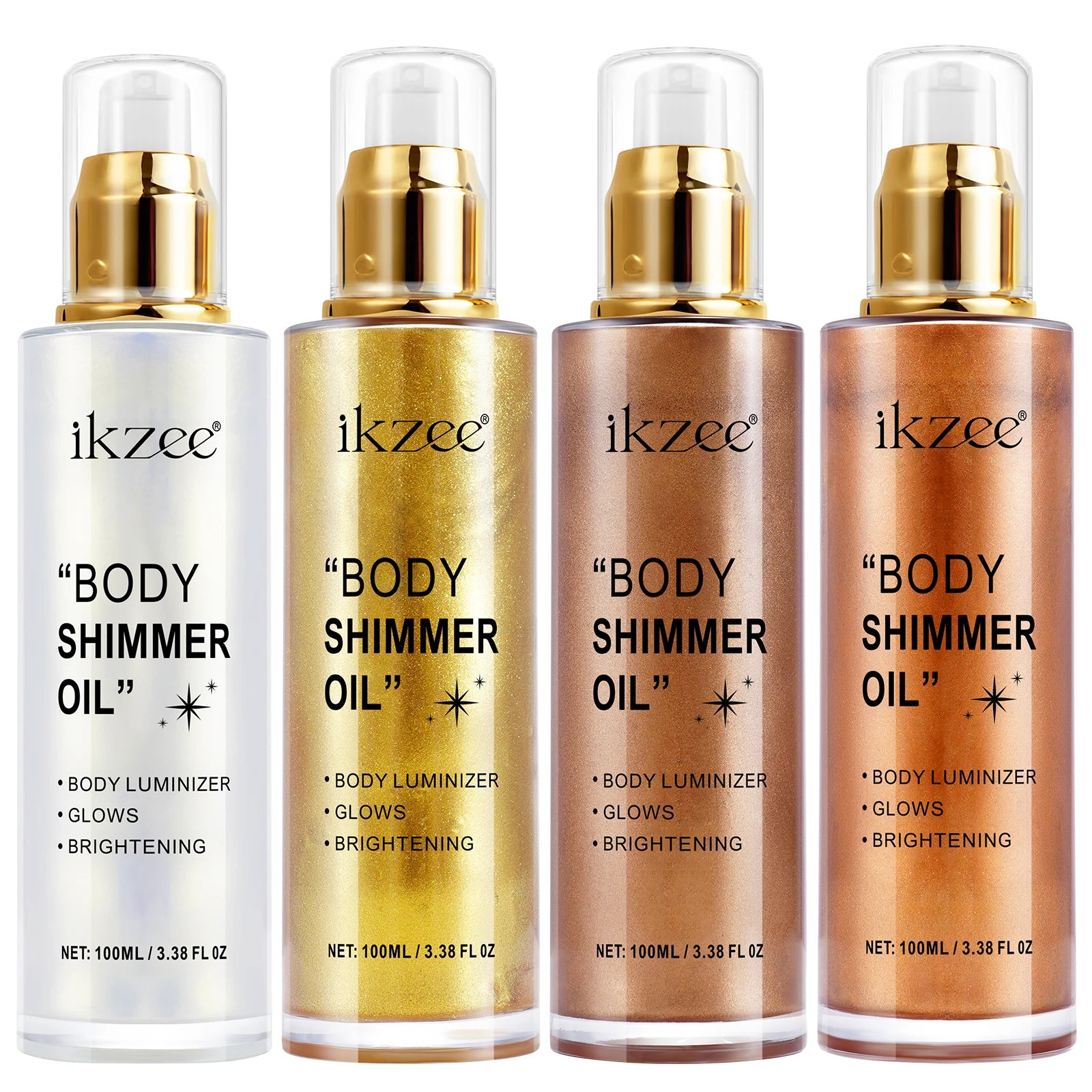 IKZEE Private Label Face Body Tan Shimmering Moisturizing Oil Custom Logo Natural Waterproof Brown Gold Shimmer Body Oil