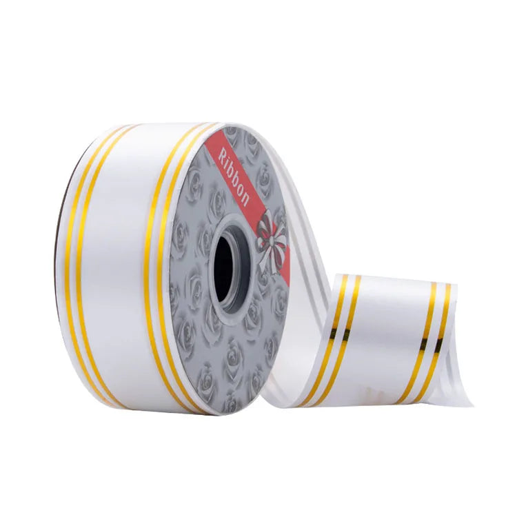5 cm Christmas Width Colored Plain Color PP Plastic Ribbon with Gold Edge Gift Box Packaging Party Decoration Balloon Ribbon