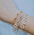Customate Birthstone Bracelet Anniversary Wedding Gifts Ice Out Tennis Chain Zircon Custom Date Bracelet Set