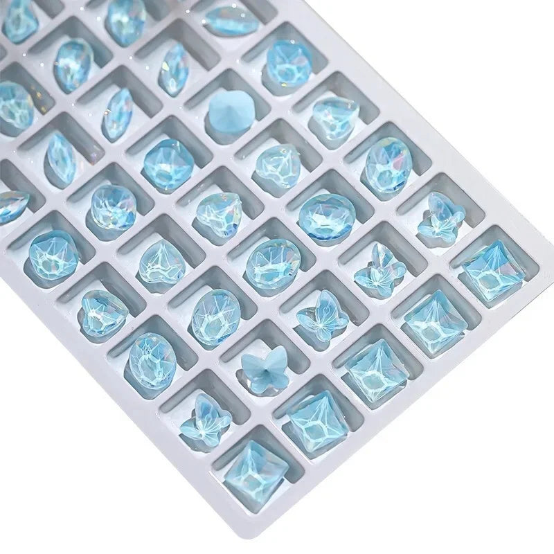 Pointed Bottom Mocha Lake Blue Nail Art Rhinestone Glass Crystal Diamond DIY 3D Manicure Decoration Accessories Stone