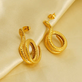 Unique Vintage Design Stainless Steel 18K Gold Plated Statement Snake Zodiac Stud Earrings for Women Fashion Jewelry