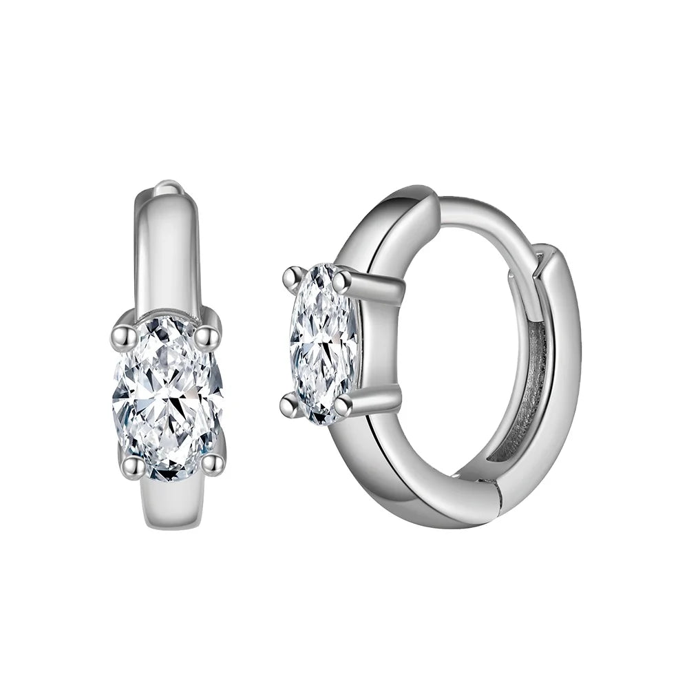 RINNTIN LZE23 Simple 925 Sterling Silver 3*5MM Zirconia Hoop Earring 4 Claw Zircon Rhodium Plated Earrings for Weddings
