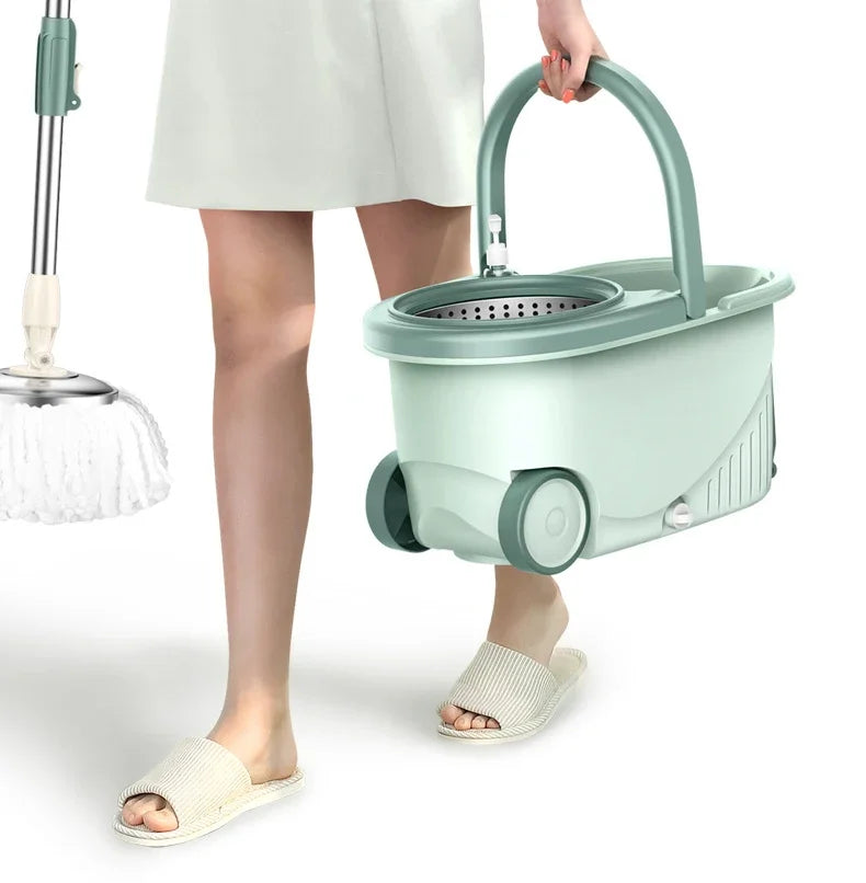 New Design Squeeze Hand Free Mop Bucket With Stainless Steel Stretchable Handle Wet Dry Floor Cleaning 360 Rotatable Heads