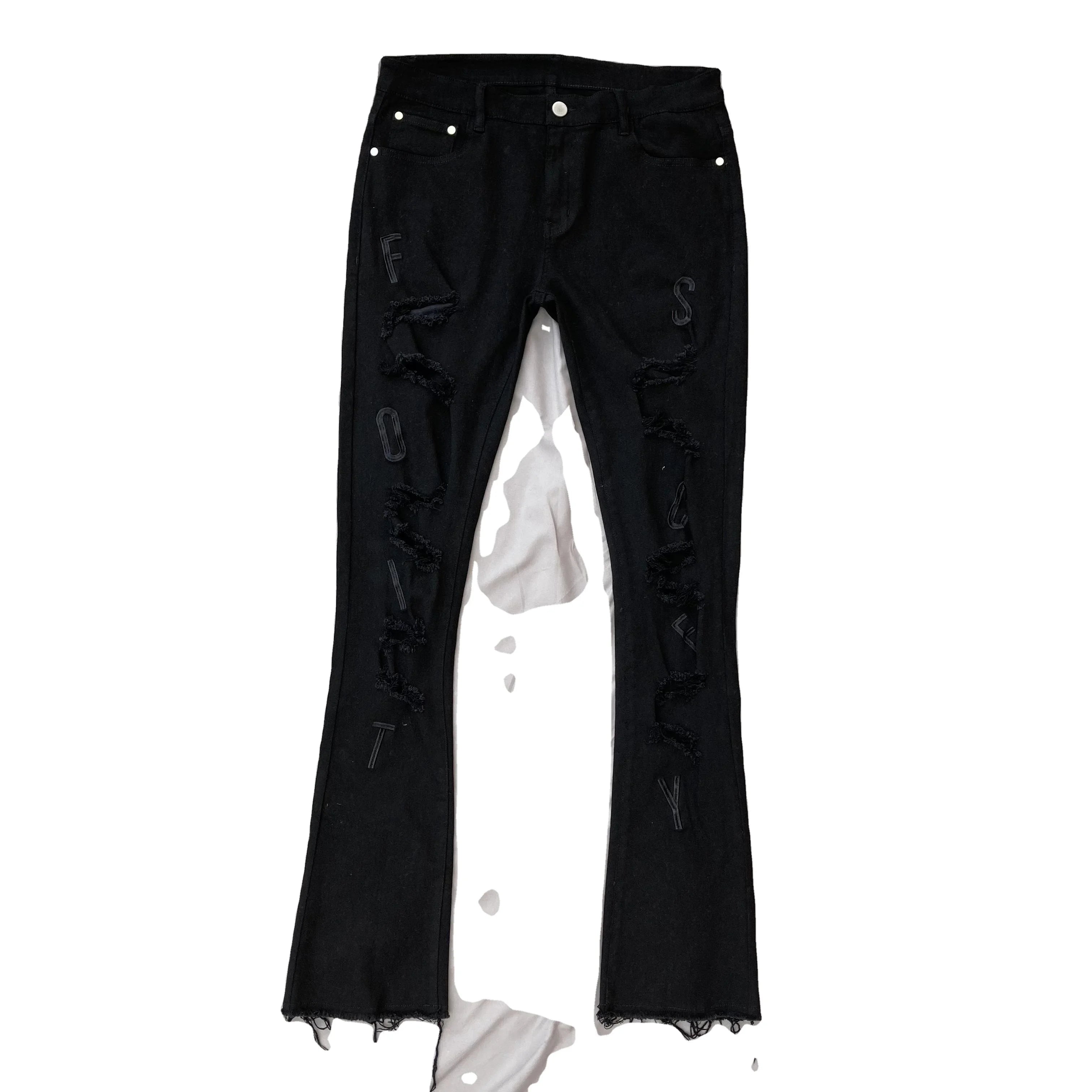 DENIMGUYS Custom Embroidery logo Men's Distressing Skinny Slim Ripped Jeans Men