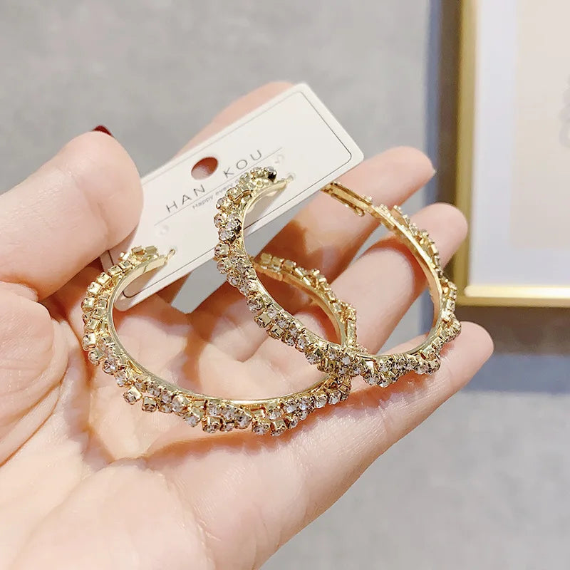 HOVANCI New Arrival S925 Sterling Silver Needle Hoop Earrings Shiny Crystal Enwind Big Circle Hoop Earrings