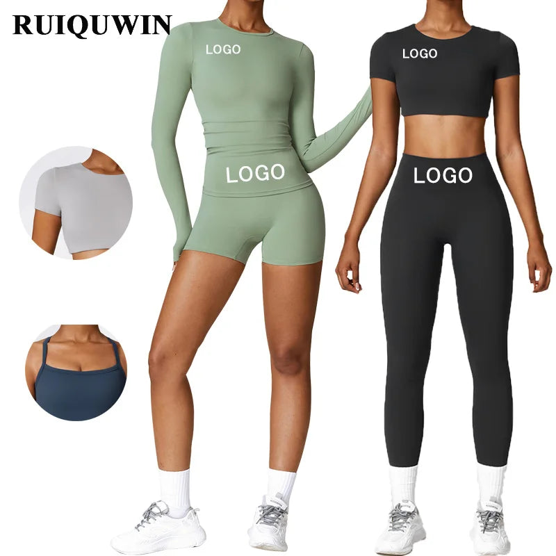 RUIQUWIN Wholesale Hot Selling 5pcs Seamless Gym Clothing Yoga Outfit Pants Sports Suit Women Workout Gym Fitness Sets