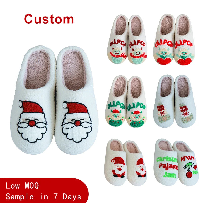 Soft Plush Fuzzy Cozy Home Christmas Tree Gingerbread Xmas Monster Santa Reindeer Christmas slippers Women Men