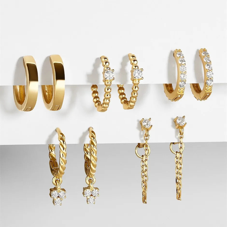 Europe and America New Hot Sale 18k Gold Plated Threaded Ear Buckles Simple Fashion Gold Zircon Earrings for Women