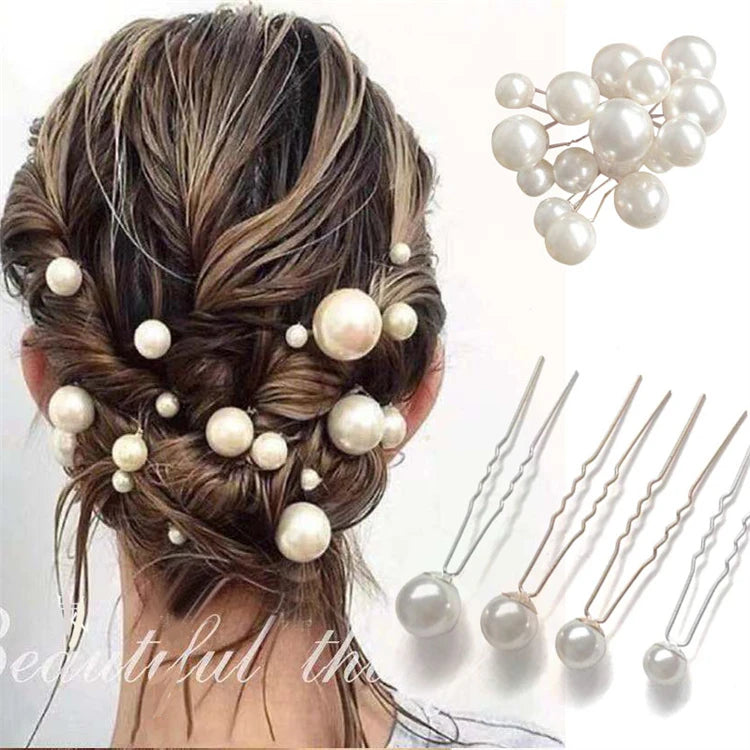16PCS/Set U-shaped Hairpin Metal Pearl Hair Fork With White Pearl Bridal Wedding Beautiful Hair Accessories for Women