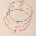 Free Samples Women Elegant Beaded Butterfly Charm Necklace Pink Purple Beads Cute Butterfly Necklace for Girls