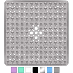 53x53cm Square Non-Slip Shower Mat Machine Washable with Suction Cups and Drain Hole Safe Durable Bathroom Mat for Toilet Shower