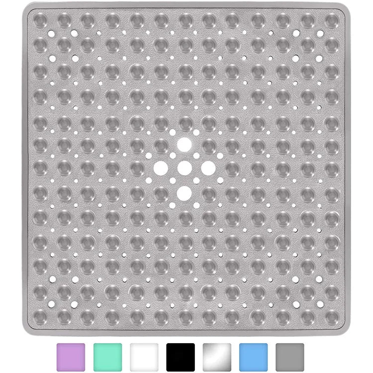 53x53cm Square Non-Slip Shower Mat Machine Washable with Suction Cups and Drain Hole Safe Durable Bathroom Mat for Toilet Shower