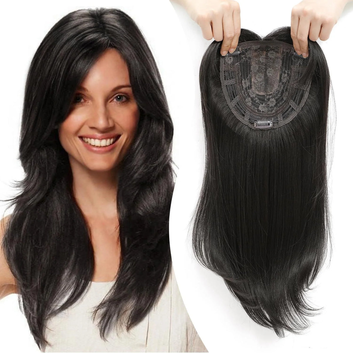 Hot Sales Women Hair Mono Base Silk Toupee With Clip in Hair Topper With Bangs Synthetic Wigs for Thin Hair Women MegaBDM