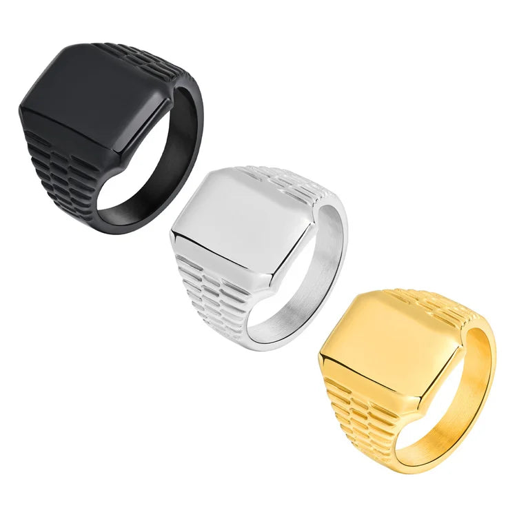 Hot Sale China Wholesale Stainless Steel Rings Custom Gold Plated square Blank Ring