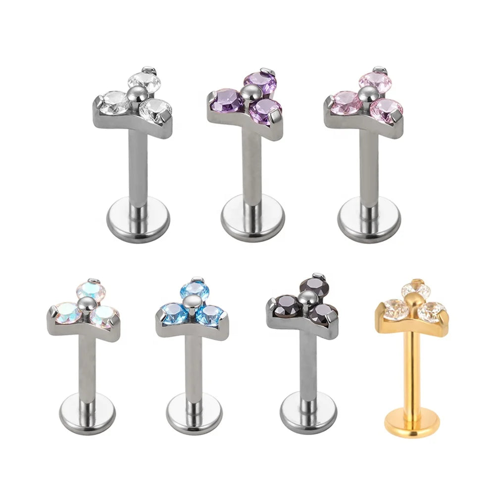 Best Selling Ear Stud Internally Threaded CZ Titanium Gold Polished ASTM F136 Earring Cartilage Helix Ear Studs Piercing Jewelry