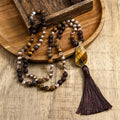 Fashion Bohemian Ethnic Women Jewelry Natural Stone Crystal Glass Knotted Necklace Moon Tassel Necklace for Women Gift